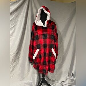 NWT Blanket Hoodie- Oversized Warm Red and Black Plaid